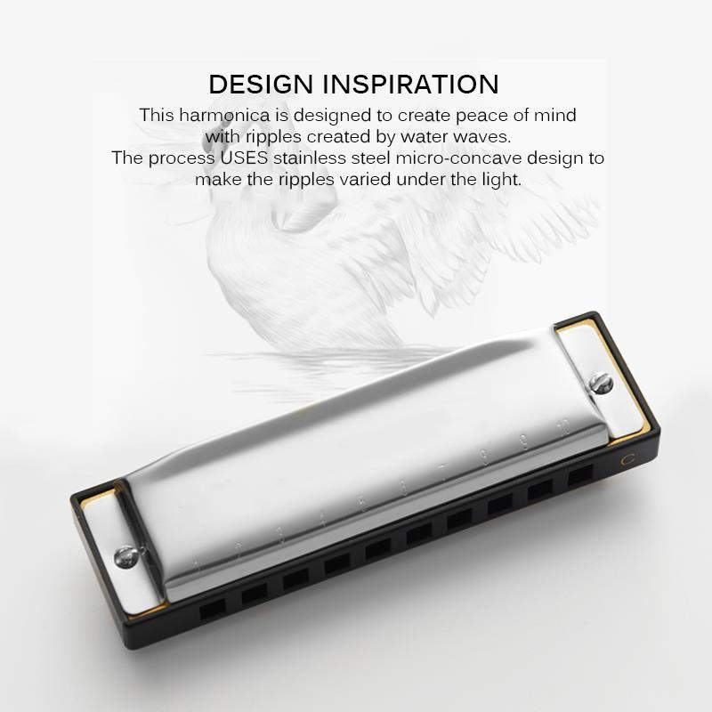 Harmonica 10 Holes 20 Tone Key of C Silver Color Blues Jazz Rock Folk Music Musical Instrument Diatonic Harp ELEN