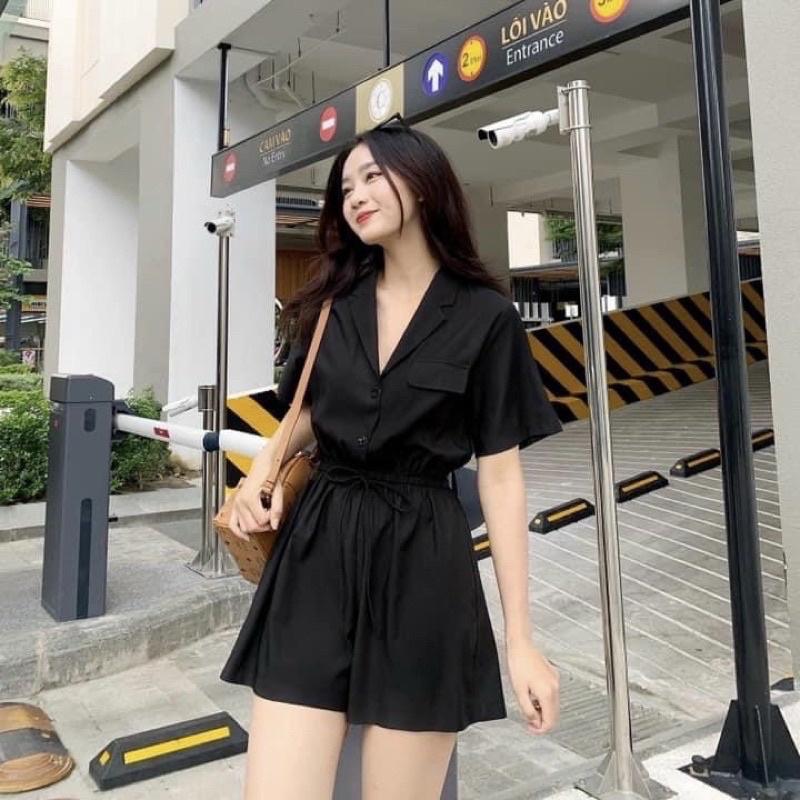 Jumpsuit đen thun eo