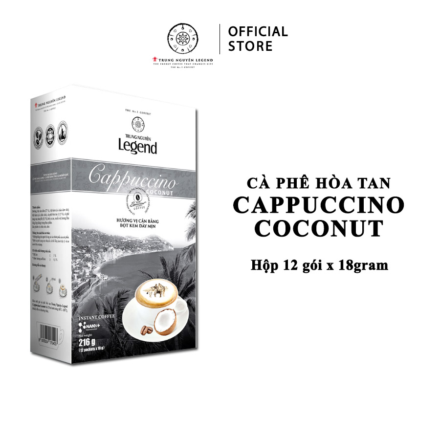 Hình ảnh Trung Nguyên Legend - Cà phê hoà tan rang xay Cappuccino Coconut - Hộp 12 gói x 18gr