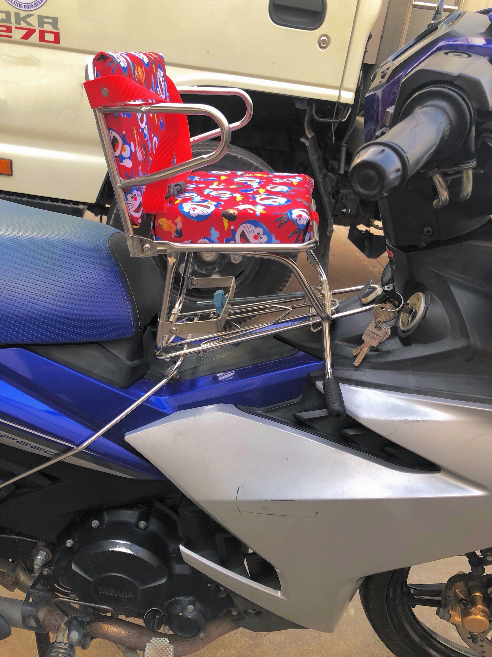Ghế ngồi xe máy có vòng bảo vệ cho bé dành cho xe exciter , ex , GHẾ SỐ GẬP INOX XE EXCITER