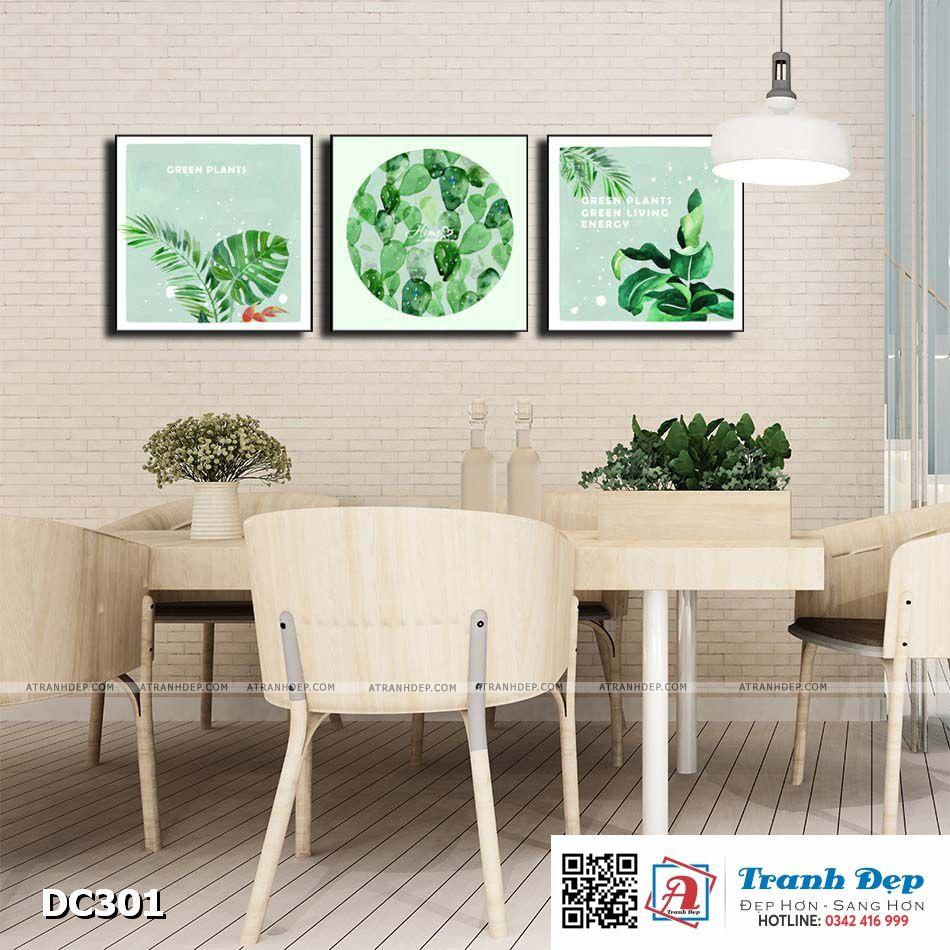 Bộ 3 tranh canvas treo tường Decor Tranh quotes họa tiết lá xanh - DC301