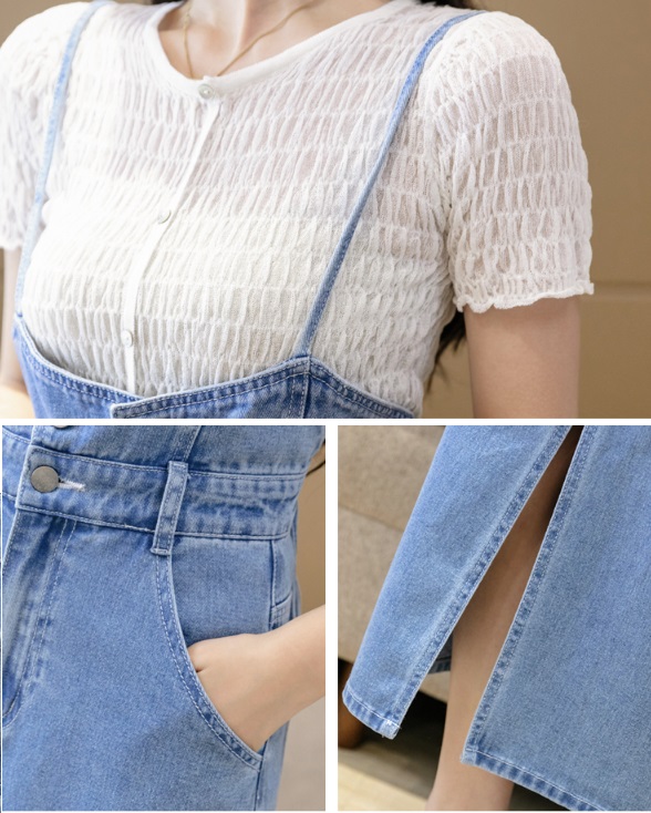 Đầm yếm jean dài cài nút xẻ tà dáng suông mềm mại năng động C082