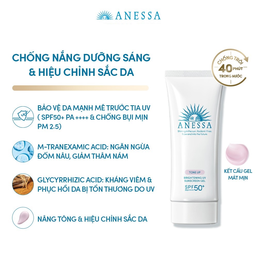 Kem chống nắng dưỡng trắng Anessa Whitening UV Sunscreen Gel Spf 50+ Pa++++ (90g)