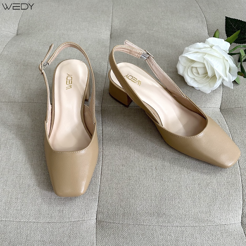 [HÌNH THẬT]Giày Cao Gót Slingback WEDY Mũi Vuông 5 Phân, Giày công sở Nữ Cao Gót Màu Đen WD2311