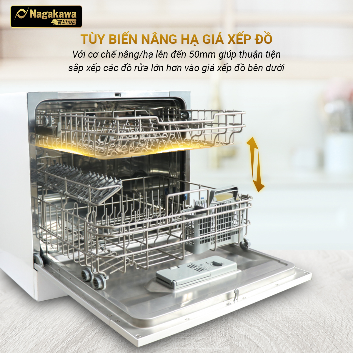 Máy rửa bát 8 bộ cao cấp Nagakawa NK8D61M- Bảo hành 2 năm - Made in Malaysia - Hàng chính hãng