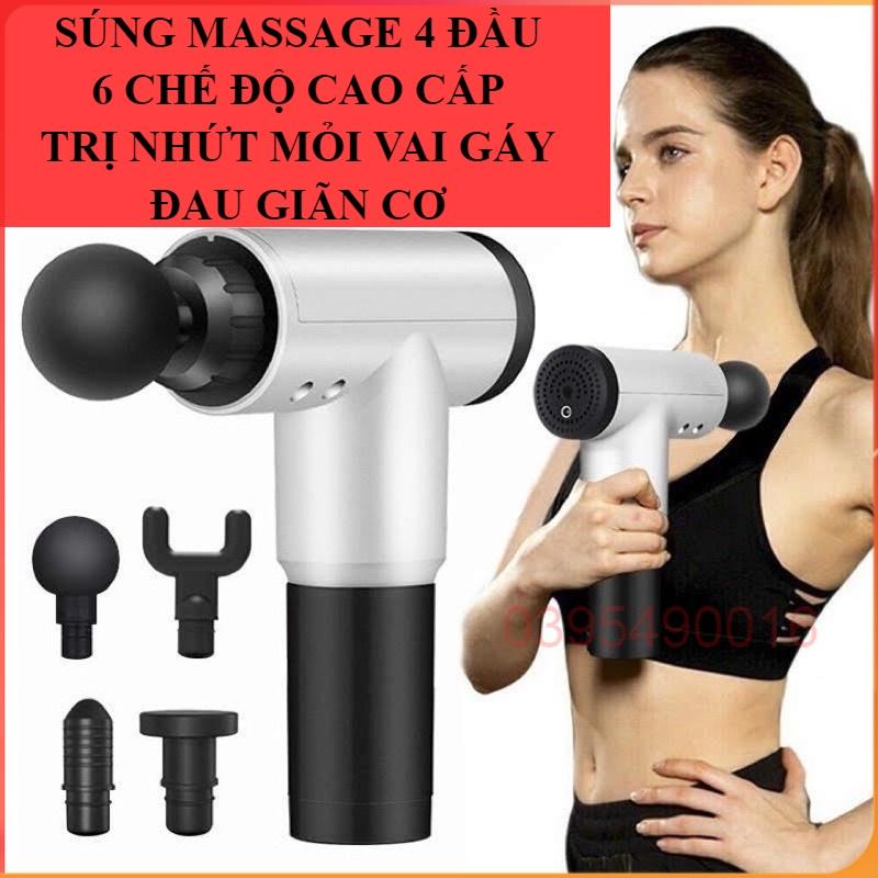 Máy massage cầm tay, mát-xa bấm huyệt Cao Cấp 4 đầu 6 chế độ trị nhức mỏi vai gáy, đau giãn cơ, đấm bóp