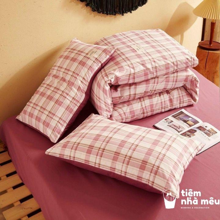 Bộ Chăn Ga Gối Cotton Tici m6/m8/2m-Tiệm Nhà MêuSet 4 Món Cotton Tici Kẻ Caro Vintage Phong Cách Hàn Quốc Dày Dặn Miin