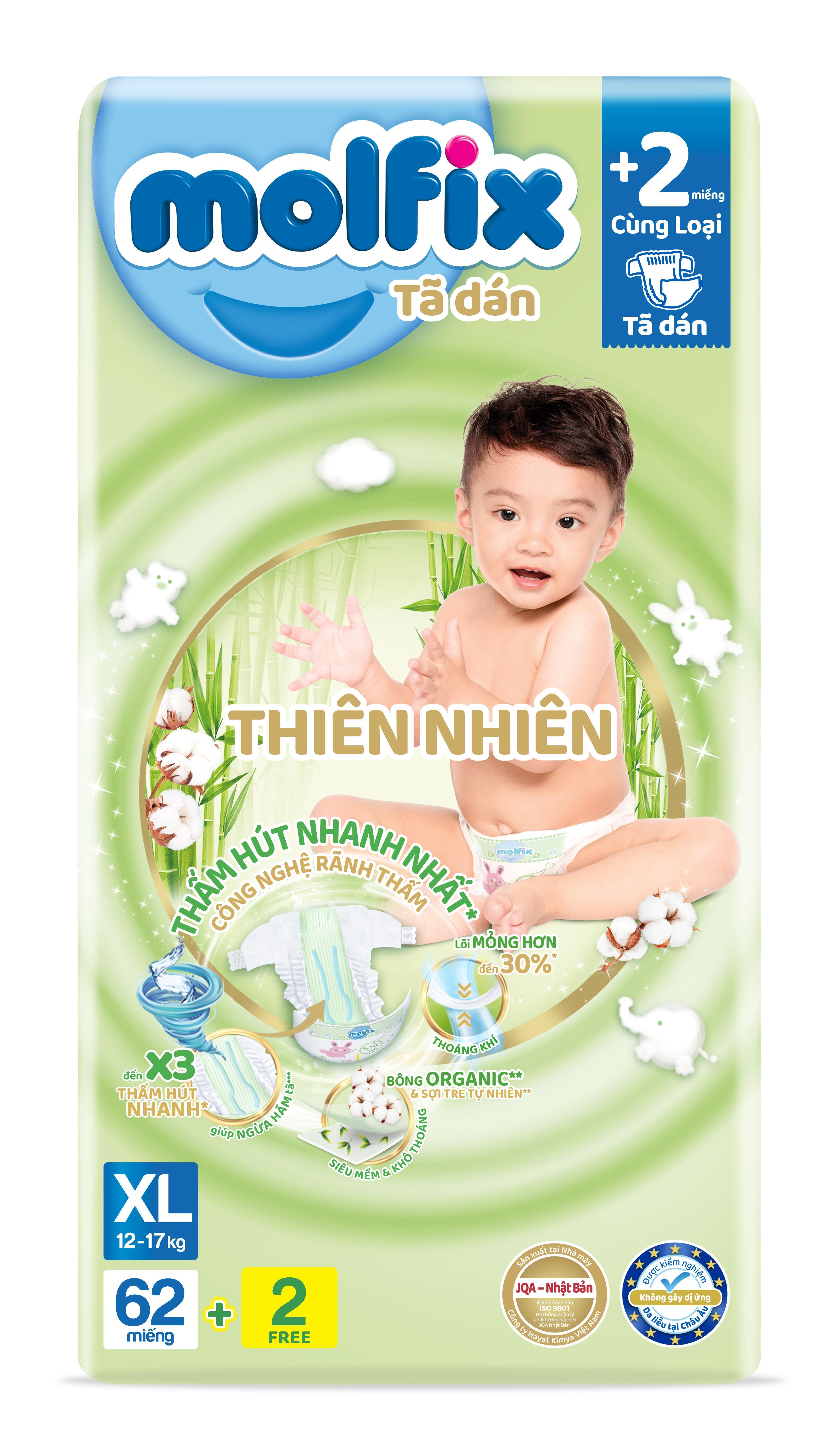 Tã/bỉm dán Molfix Thiên nhiên Super Jumbo XL (12kg - 17kg) - Gói 62+2 miếng