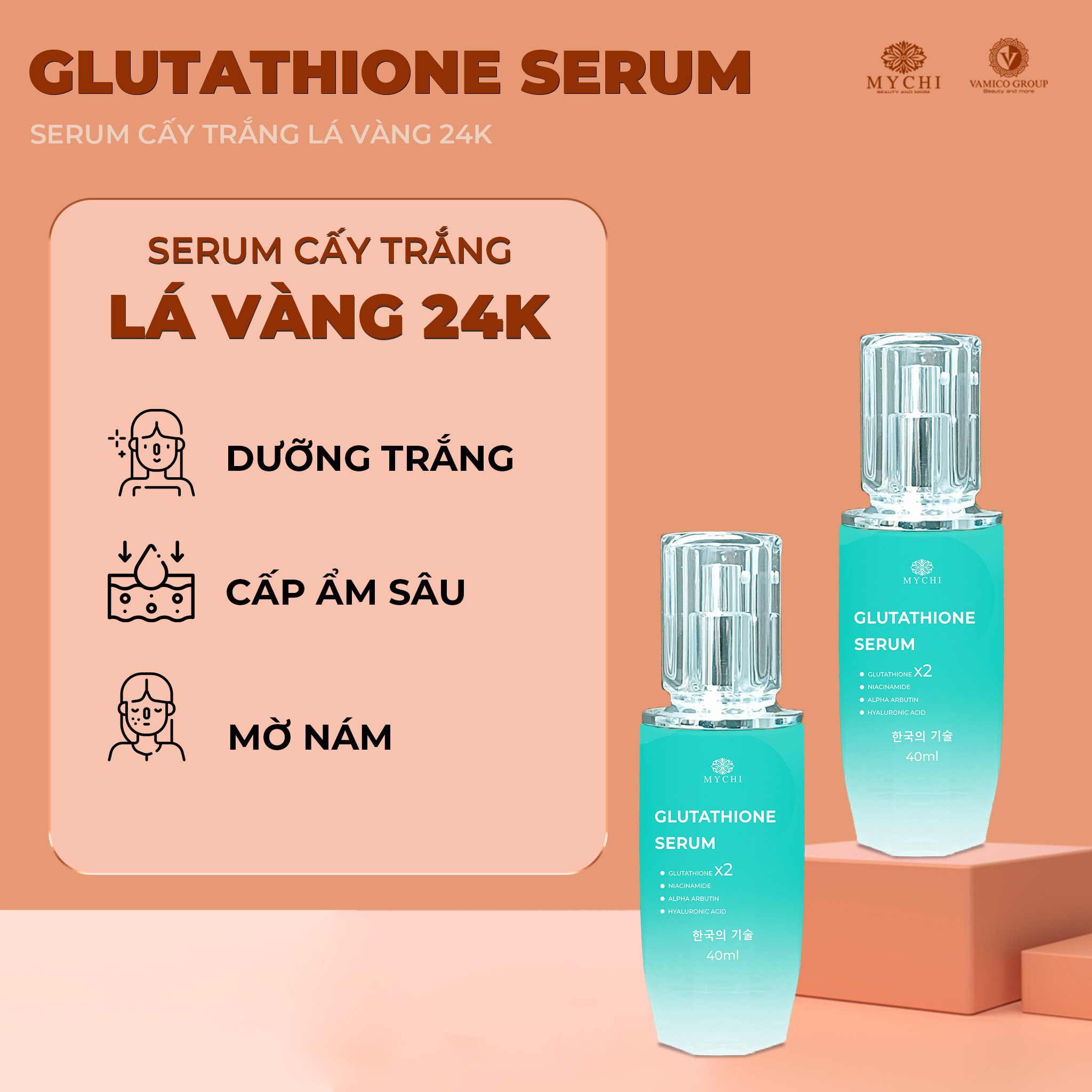 Serum Mychi - Serum cấy trắng lá vàng 24k  glutathione