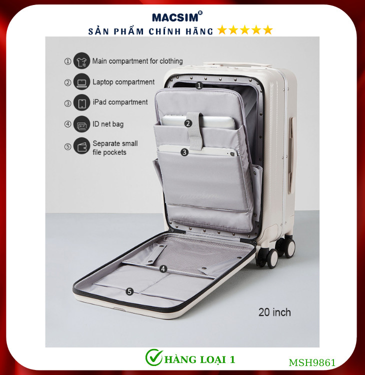 Vali cao cấp Macsim Hanke MSH9861 size 20 inch màu đỏ - Hàng loại 1
