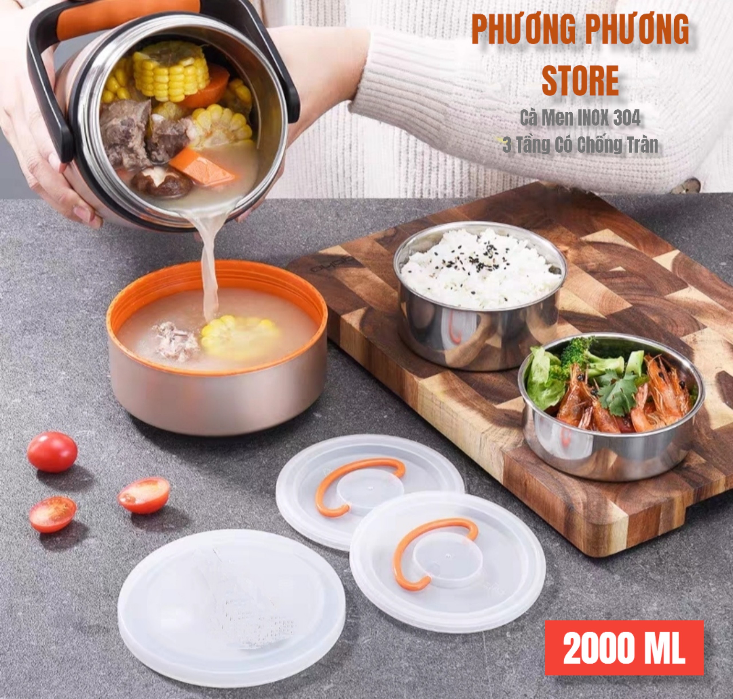 CẶP LỒNG, CAMEN GIỮ NHIỆT CAO CẤP INOX 304 DUNG TÍCH 2.0L HÀNG SIÊU ĐẸP CÓ NẮP CHỐNG TRÀN