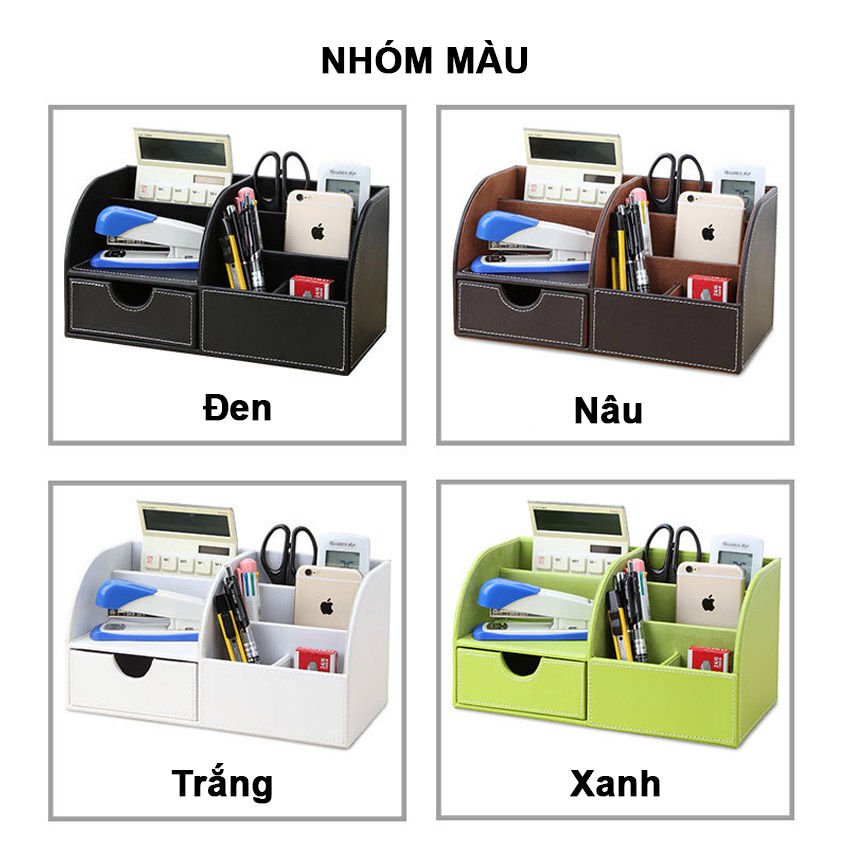 Kệ đựng bút để bàn cao cấp NS10 bọc da cực đẹp sang trọng khay đựng bút văn phòng phẩm remote điện thoại hộp bút học sinh