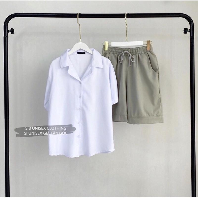 Sơ mi trắng đen SIB Clothing áo sơ mi nam nữ tay ngắn SIB023