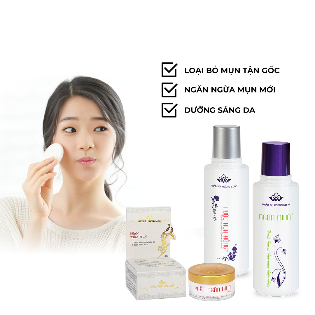 Combo Bộ Ngừa Mụn Trang Điểm Nâng Cao Phấn Nụ Hoàng Cung + Tặng Kèm Bông Phấn Cotton Chính Hãng.