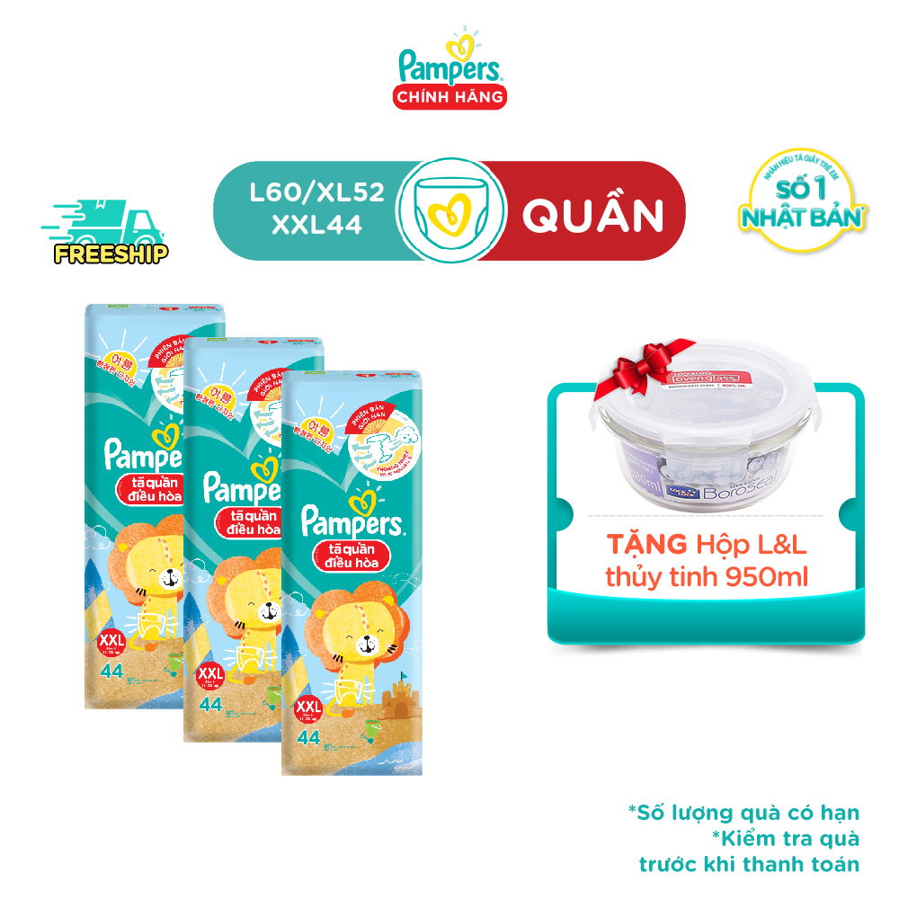 Combo 3 Tã Quần Pampers Điều Hoà XXL44 - Tặng Hủ L&amp;L 950ml