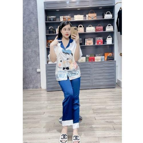 Đồ Bộ Pijama Lụa Tay Ngắn-Quần Dài Chất Liệu Satin thiết kế sang chảnh
