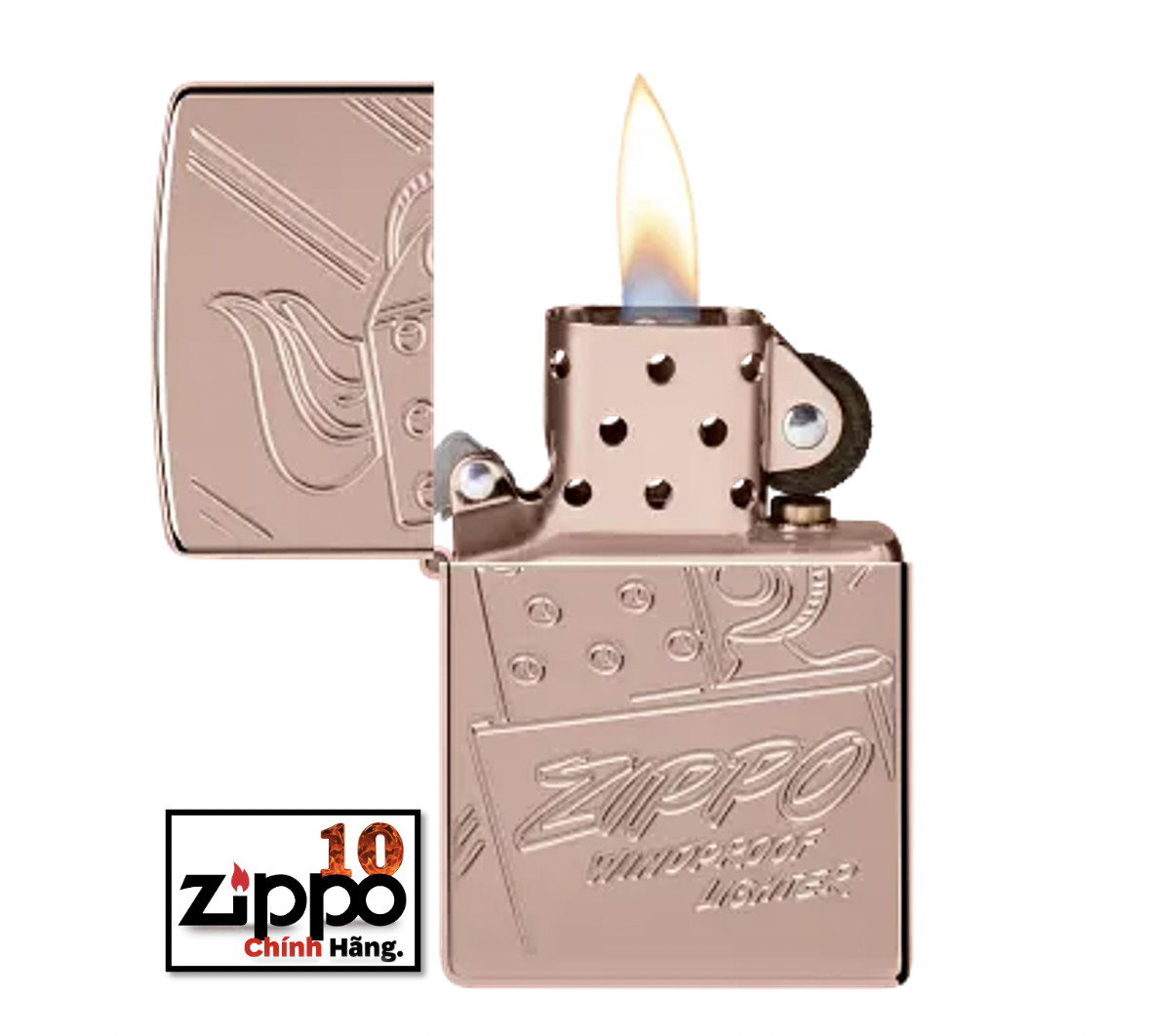 Bât lửa Zippo 48768 Script Logo Collectible Armor Rose Gold - Chính hãng 100%