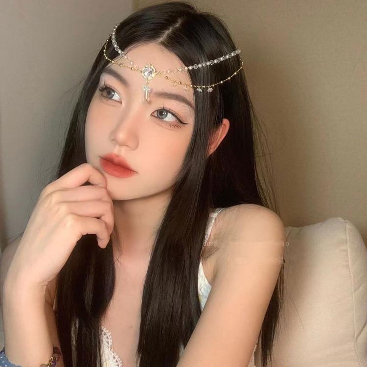 Phụ nữ đầu chuỗi vàng tông màu vàng rhinestone pha lê đầu cô dâu tóc cưới trang phục trang phục trang sức