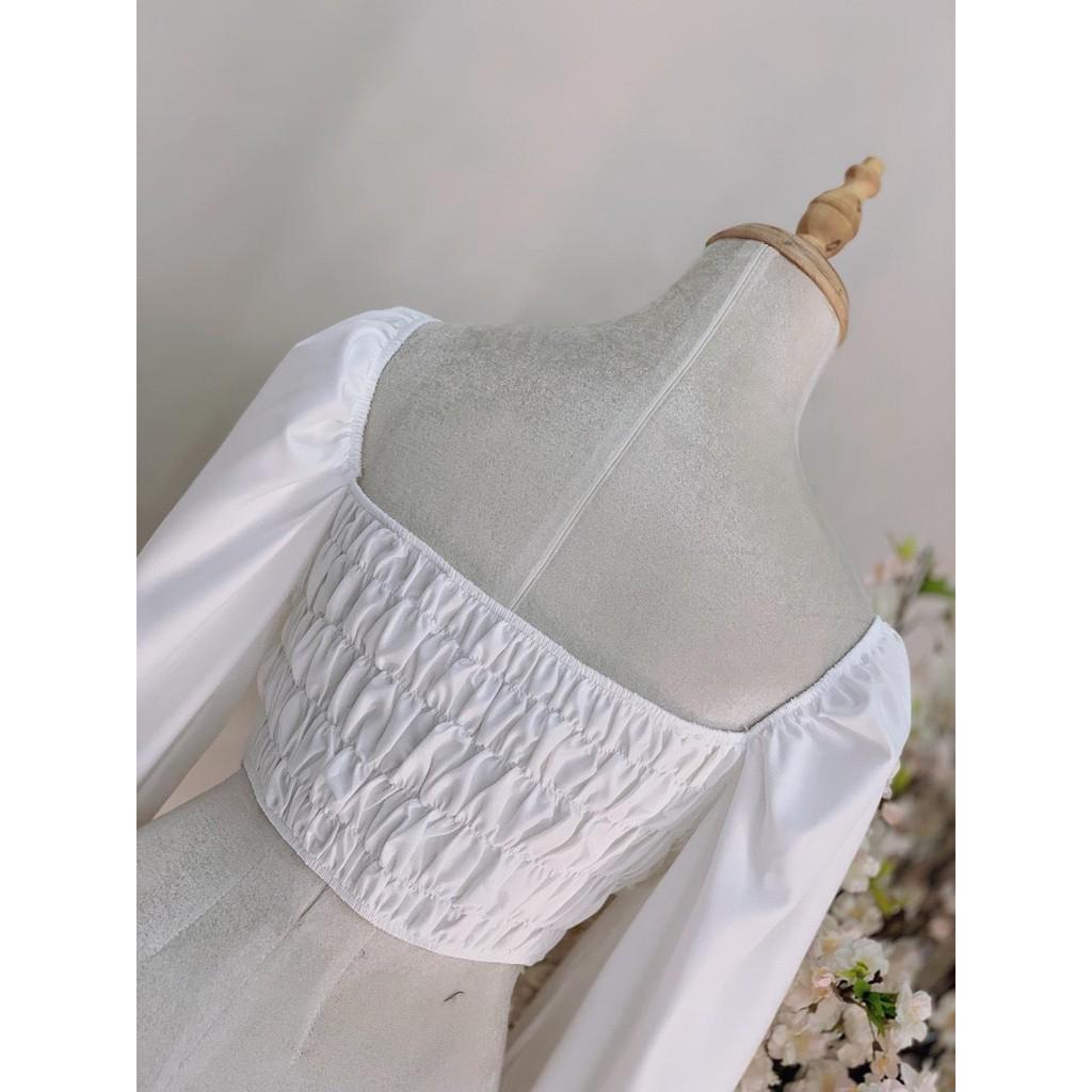 (ẢNH THẬT) Áo Croptop Đan Dây Tay Dài Daisy (TRẮNG+ĐEN