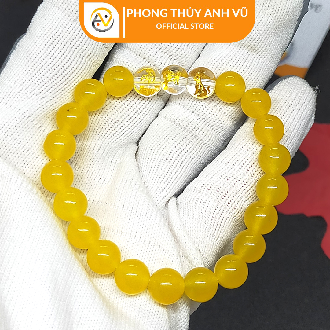 Vòng tay 12 con giáp đã khai quang - Vòng tam hợp dần ngọ tuất chất liệu mã não vàng - size 8 10ly cho nữ - may mắn tài lộc - Vòng Tam Hợp Anh Vũ