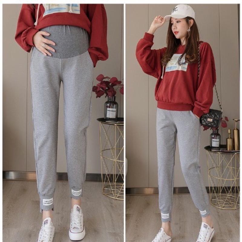 Quần dài bầu thể thao thu đông nỉ da cá bo gấu jogger đẹp thời trang giá rẻ QB09