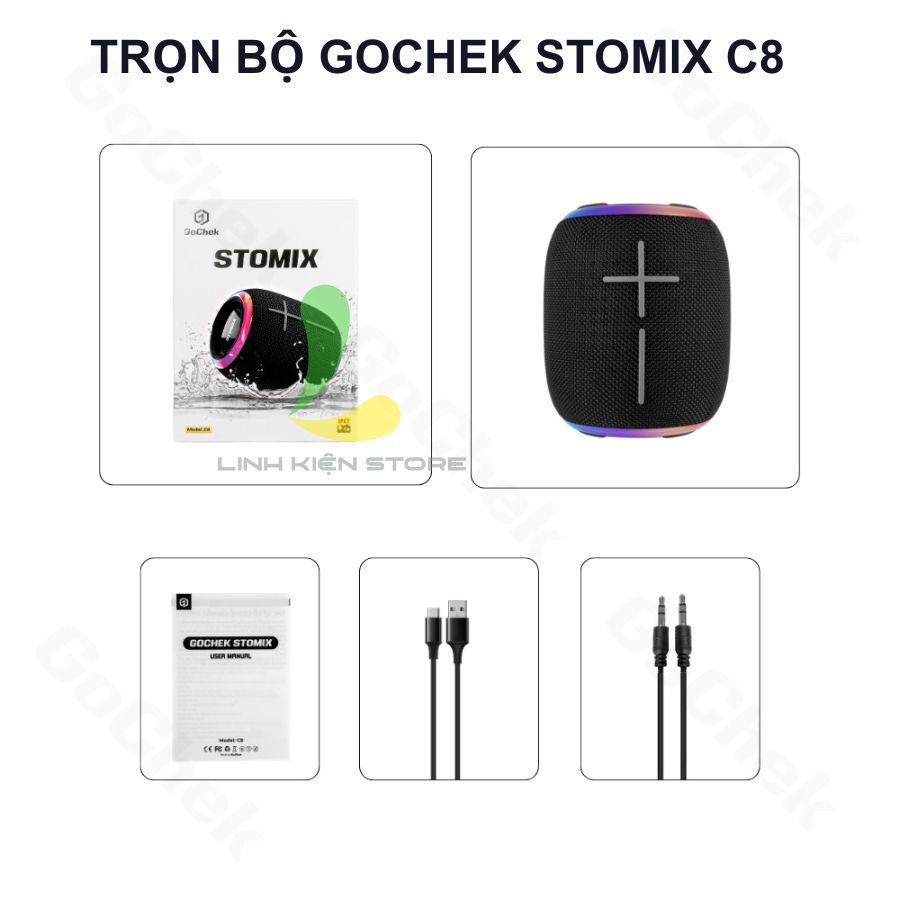 Loa Bluetooth GoChek Stomix C8 - Loa nghe nhạc mini khả năng chống nước IPX7, chuẩn nén âm thanh AAC - Hàng chính hãng