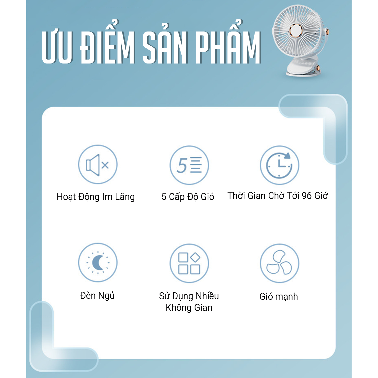 Quạt Mini Để Bàn , Quạt Tích Điện Tích Hợp Đèn Ngủ, Quạt Kẹp Bàn Besti- Quạt Cầm Tay 3 Tốc Độ, Điều Chỉnh Hướng Gió 360 Độ, Không Gây Ồn, Pin Sạc Dung Lượng Cao - Hàng Chính Hãng