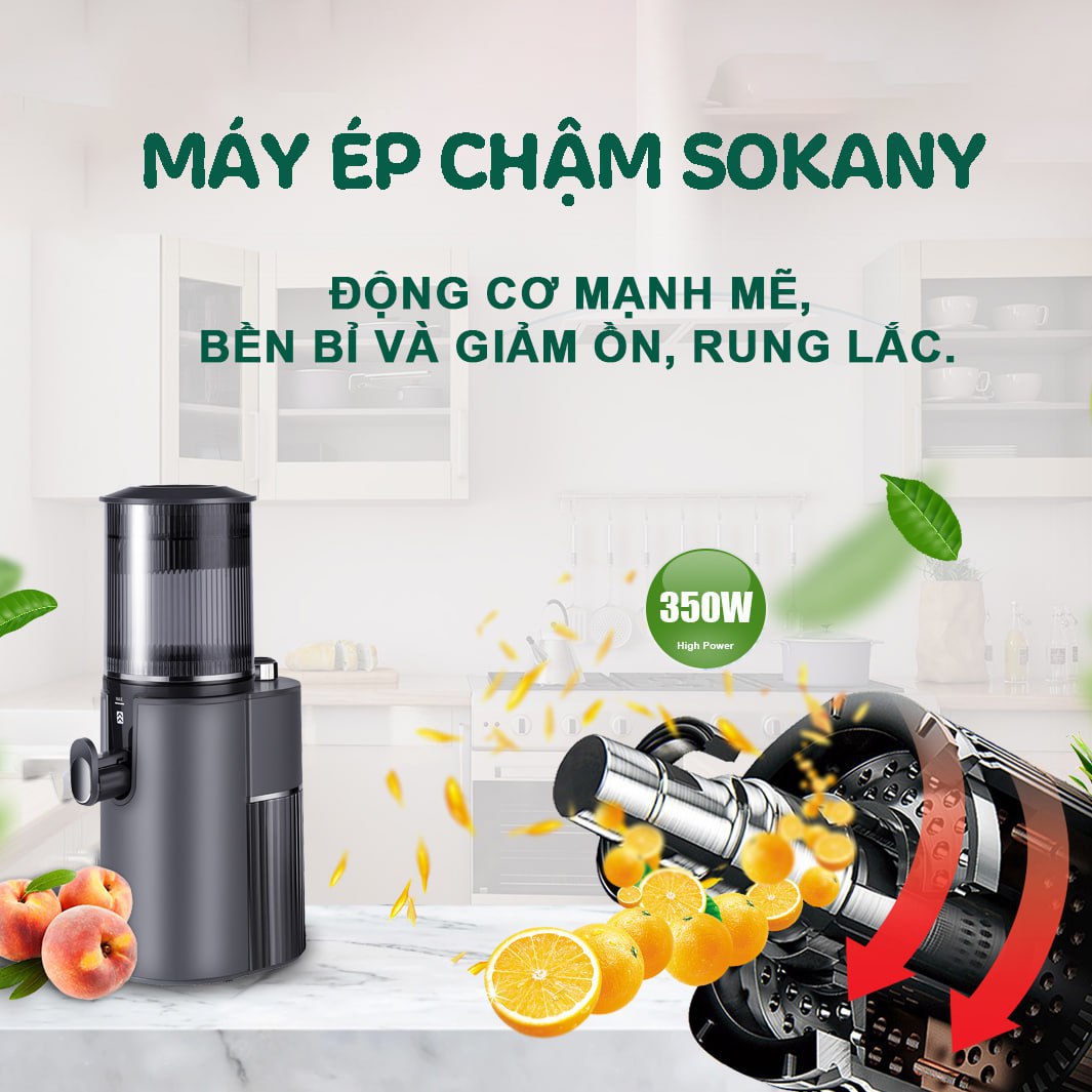 Máy ép chậm SOKANY công suất cao 350W thiết kế mới dễ dàng tháo lắp, nhỏ gọn tiết kiệm diện tích, chống ồn, ép kiệt bã - HÀNG CHÍNH HÃNG - DELIYA