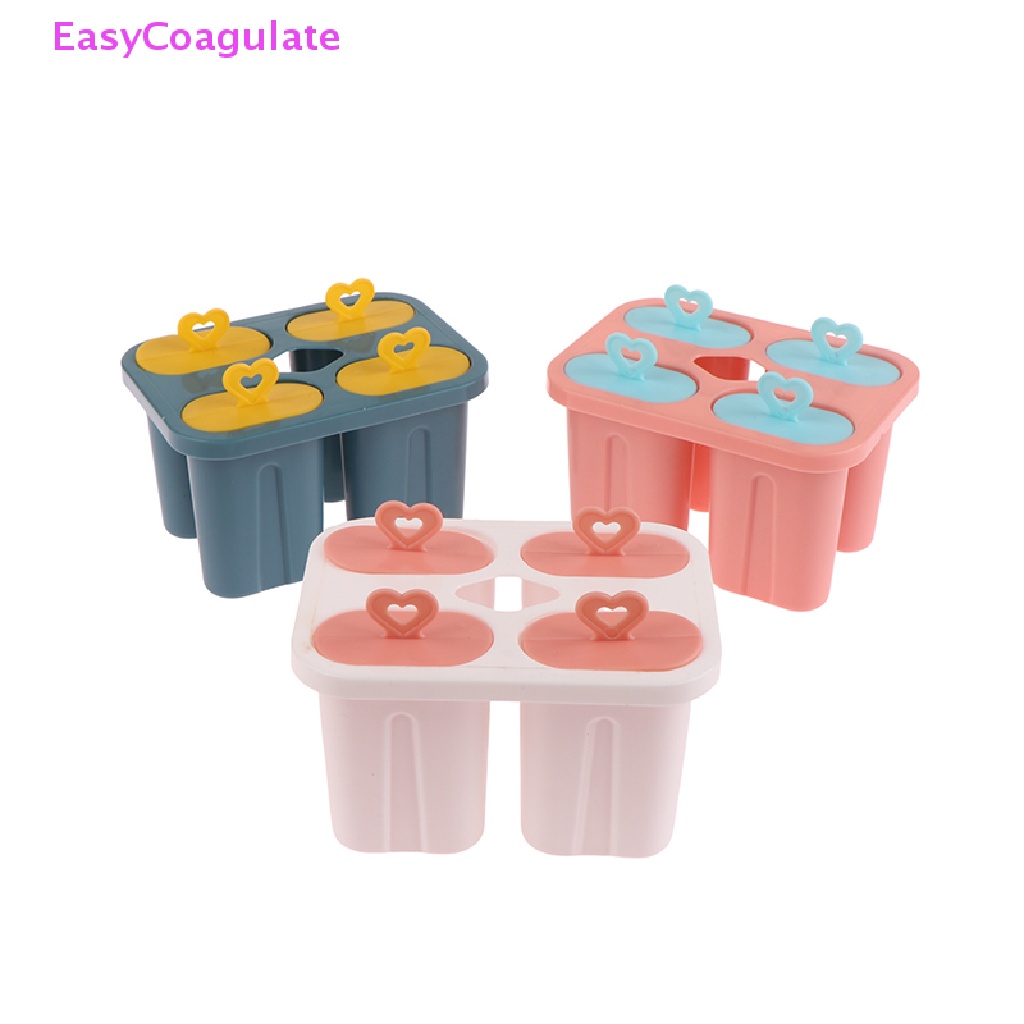 Bộ Khuôn Làm Kem 4 Cây Hình Trái Tim Tự Làm Ở Nhà Cho Bé Siêu Cute, Đáng yêu
