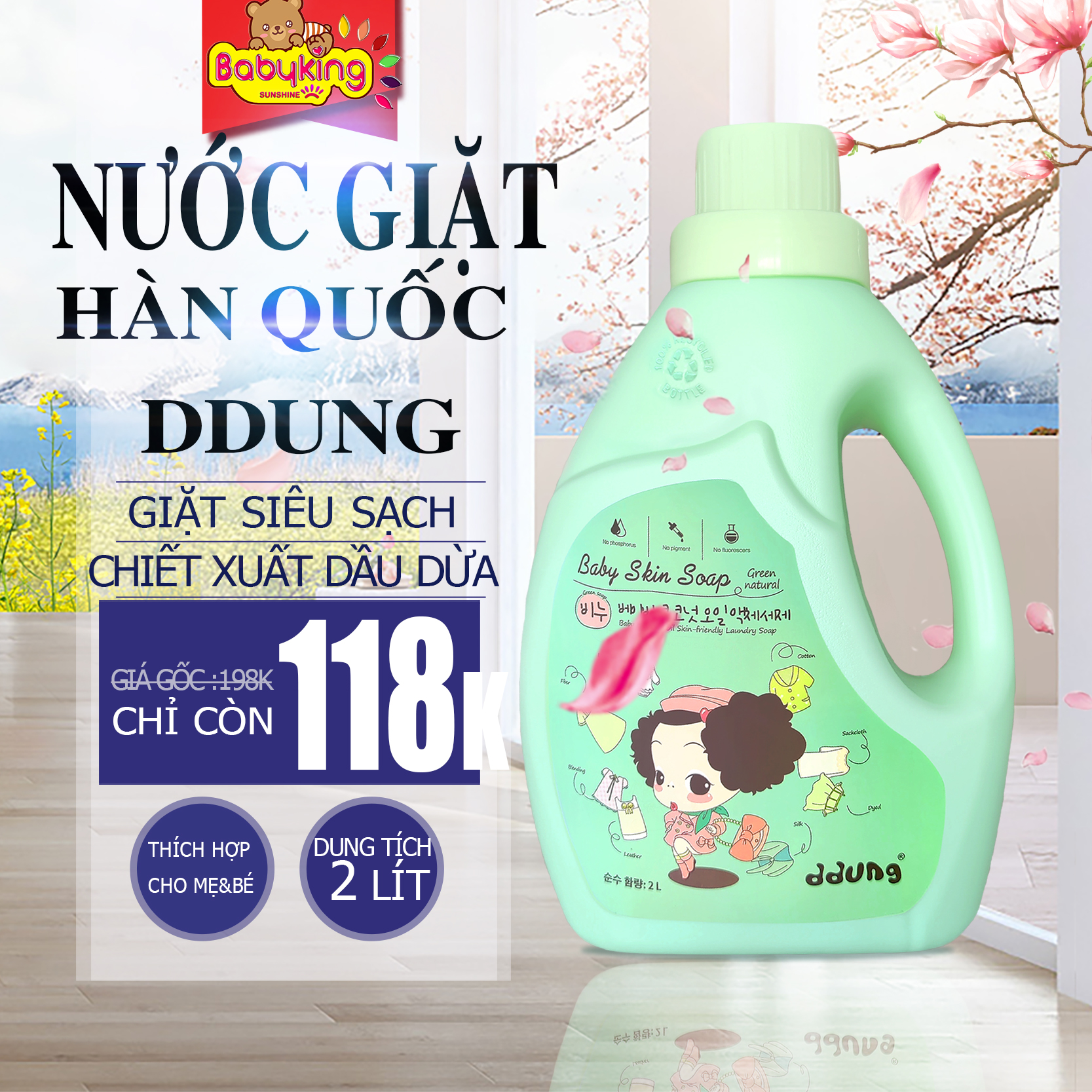 Nước giặt tinh dầu dừacho  mẹ&amp;bé cao cấp Hàn Quốc cả giặt máy và giặt tay.