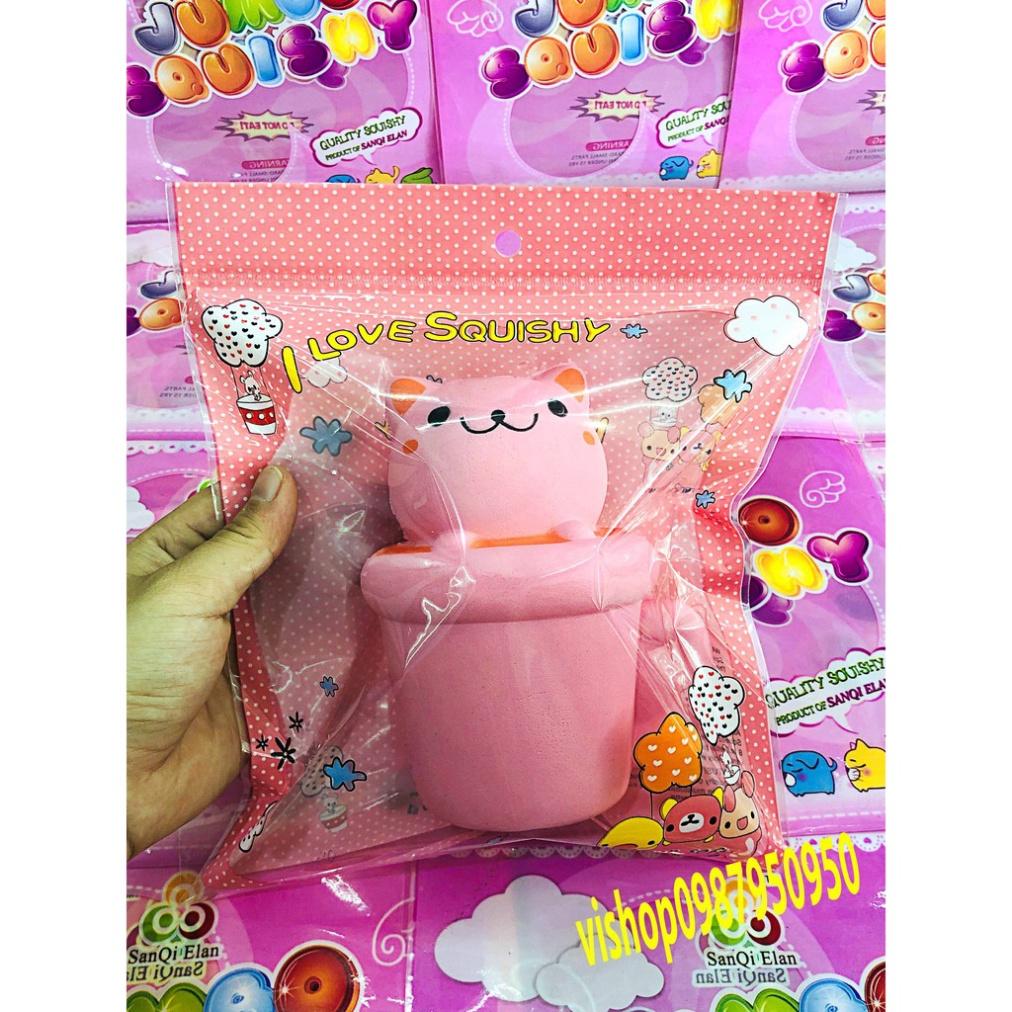 Squishy MÈO HỒNG nằm trong cốc squishy cốc thỏ hồng dễ thương ngộ nghĩnh