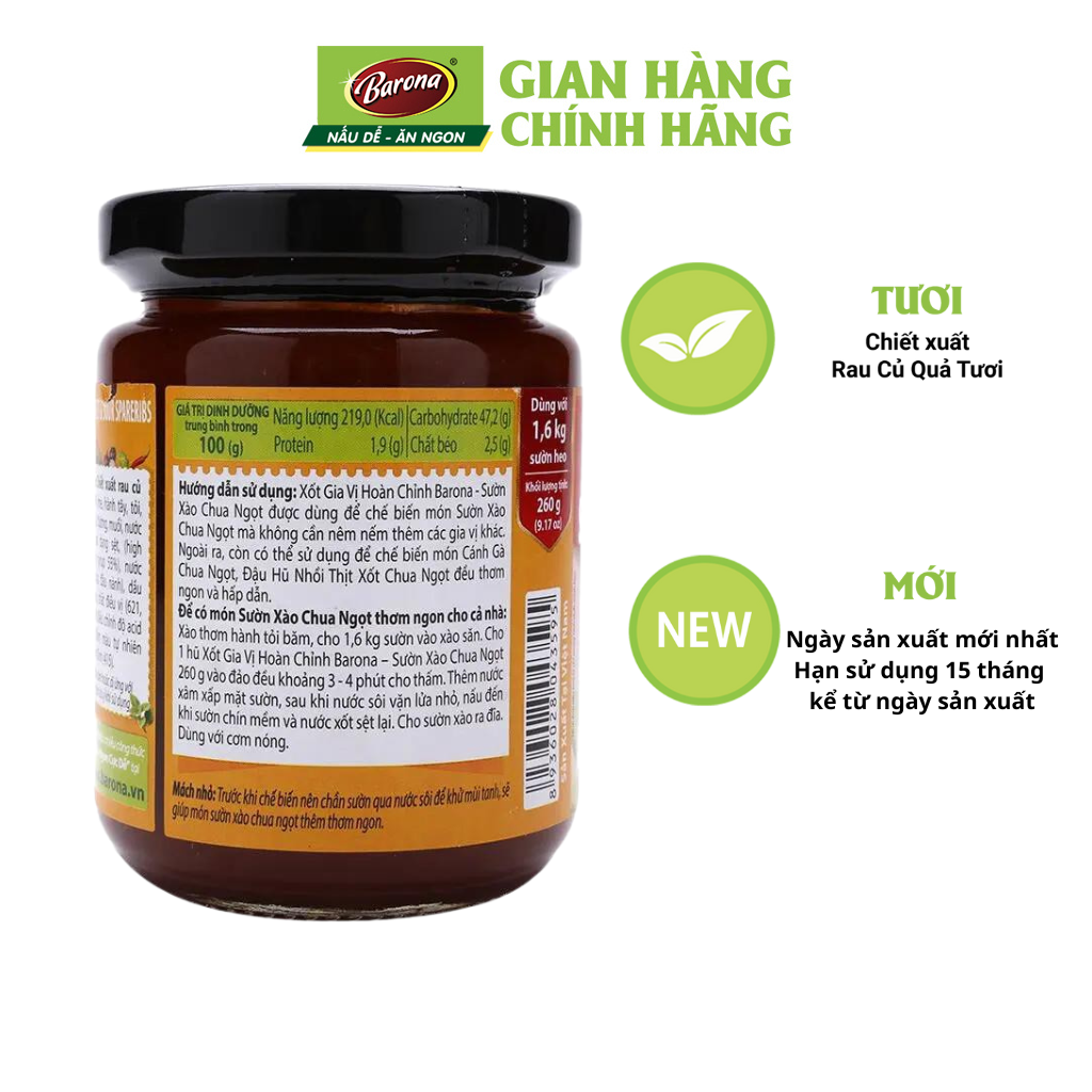 Xốt Gia Vị Hoàn Chỉnh Barona - Sườn Xào Chua Ngọt 260g