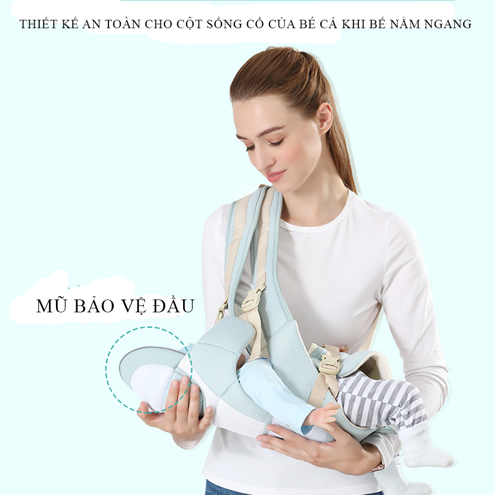 Địu em bé chống gù 6 tư thế đa năng chất liệu vải cotton mềm mại thoáng mát