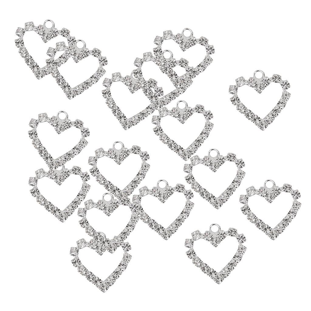 20pcs Silver Crystal Heart Charm Pendant Jewelry Bracelet Necklace Findings