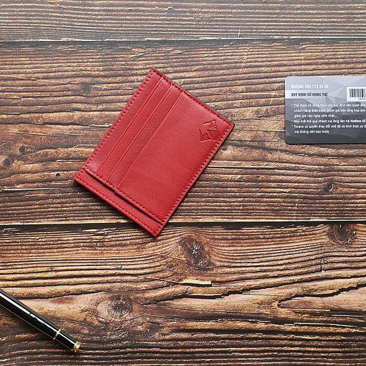 Ví thẻ Card holder da bò thật - Đỏ đô CH104