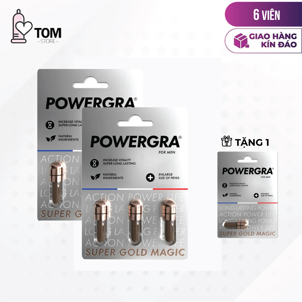 [7 viên] Bộ 2 vỉ 3 viên uống Powergra For Men (Super Gold Magic) tăng cường sinh lý nam giới tặng kèm vỉ 1 viên