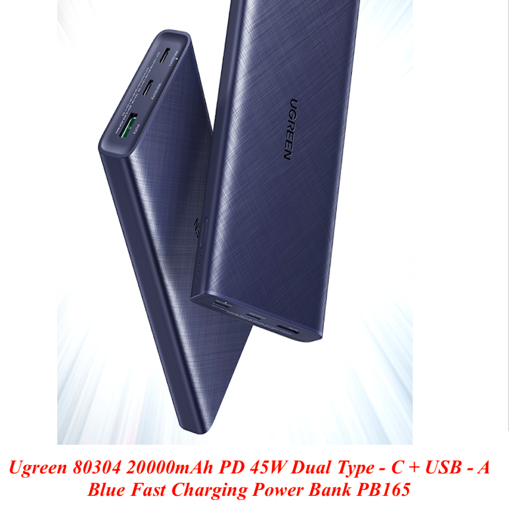 Ugreen UG80304PB165TK 20000mAh 45W ATL Chipset Màu Xám Pin sạc dự phòng 2 cổng USB-C + 1 USB-A hổ trợ sạc nhanh điện thoại máy tính bảng Macbook - HÀNG CHÍNH HÃNG