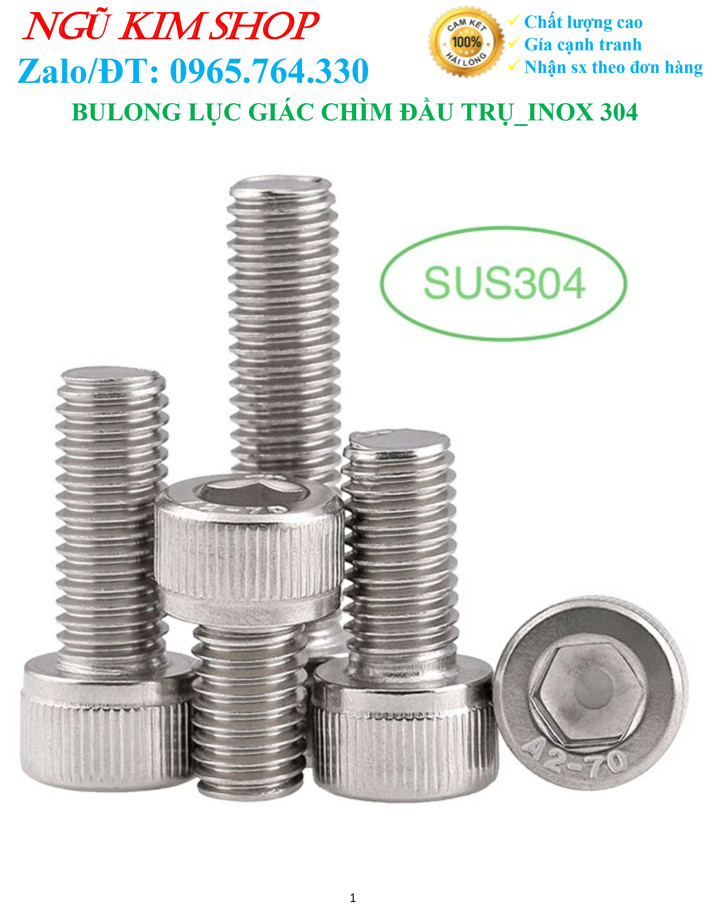 BULONG LỤC GIÁC CHÌM ĐẦU TRỤ M8 _ INOX304