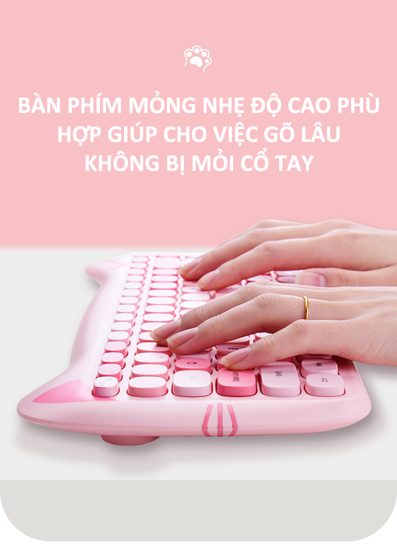 Bàn phím và chuột không dây Mofii thiết kế tai mèo đáng yêu phong cách nữ tính 84 nút hình socola độc lạ - Hàng Chính Hãng