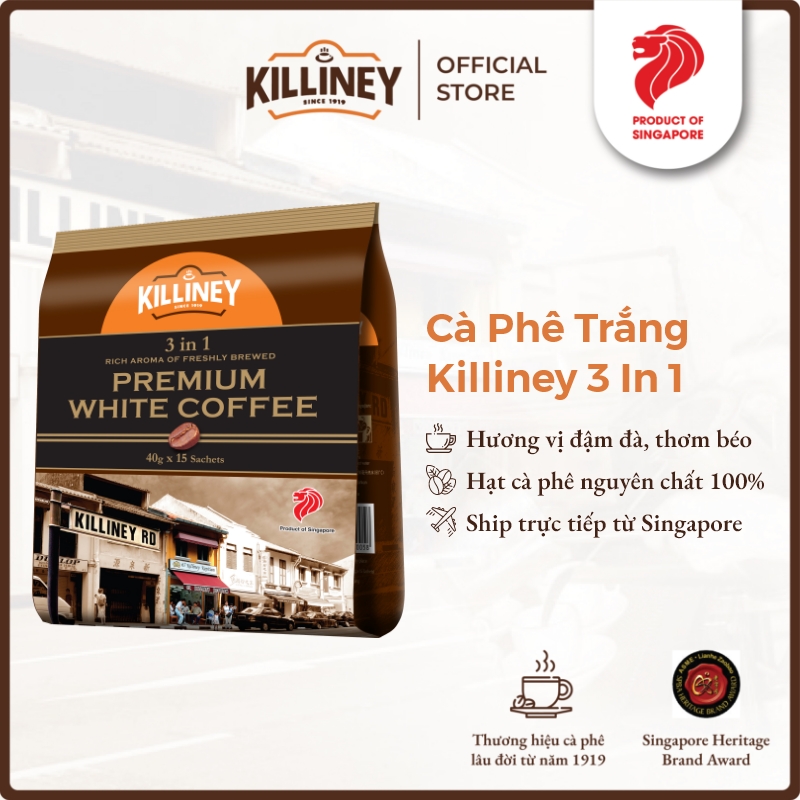 Túi 15 Gói Cà Phê Trắng Kem Sữa Hòa Tan 3-In-1 Cao Cấp Killiney 3-In-1 Premium White Coffee (15 gói x 40g)