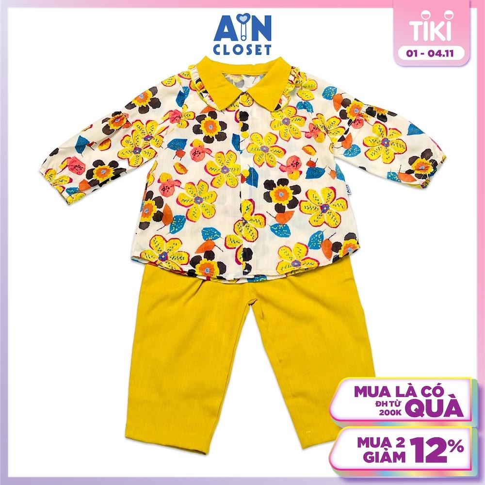 Bộ quần áo dài bé gái họa tiết Hoa Anh Thảo quần vàng cotton - AICDBGZJELE6 - AIN Closet