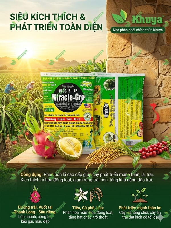 Phân bón lá Miracle Gro 15-30-15+TE gói 1kg chính hiệu Tân Qui
