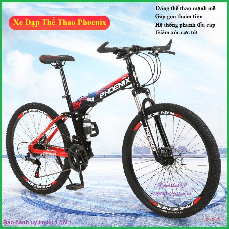 Xe đạp Phoenix dáng thể thao mạnh mẽ, bánh 26inch, có thể gấp gọn thuận tiện - Màu xanh vành nan
