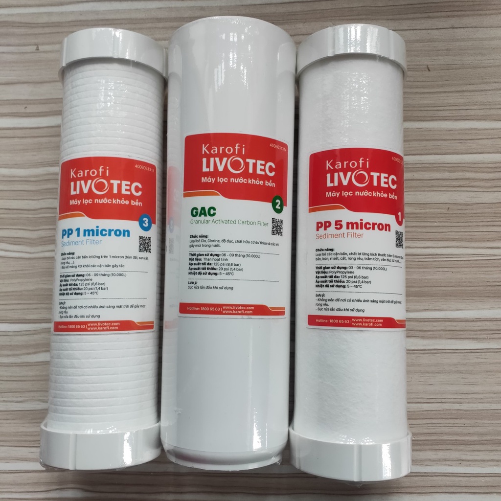 Combo Bộ 3 Lõi Lọc Nước Karofi Livotec 1,2,3 - Hàng Chính Hãng