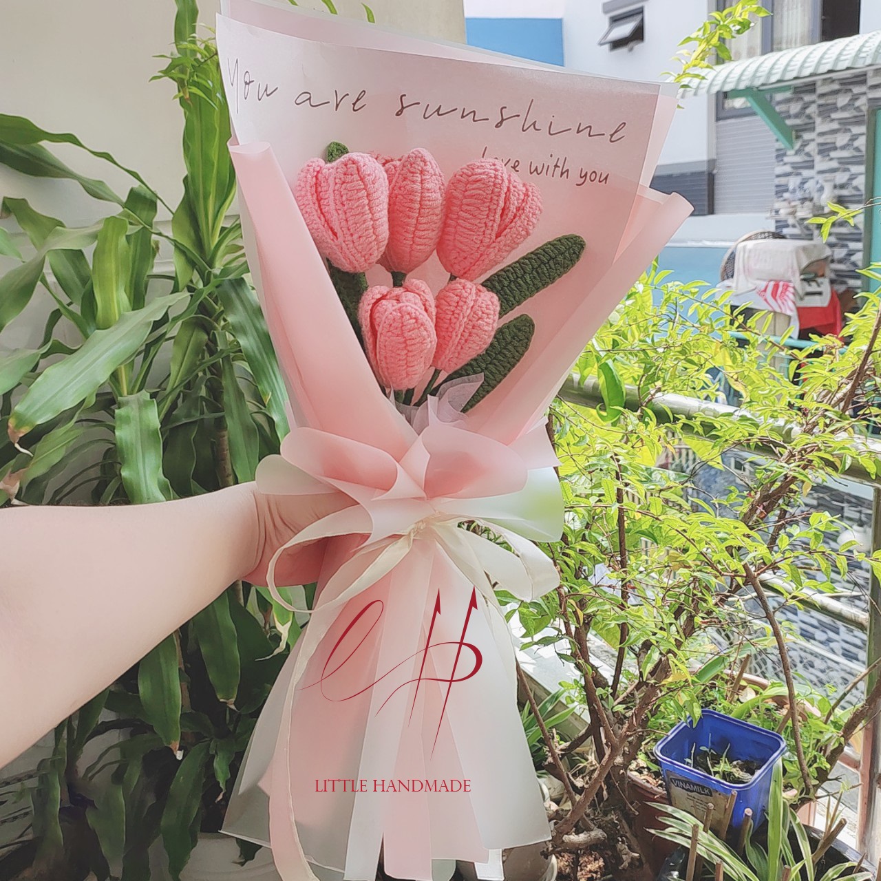 Quà tặng bó hoa tulip bằng len handmade dùng decor chụp ảnh, quà tặng, gói hoa