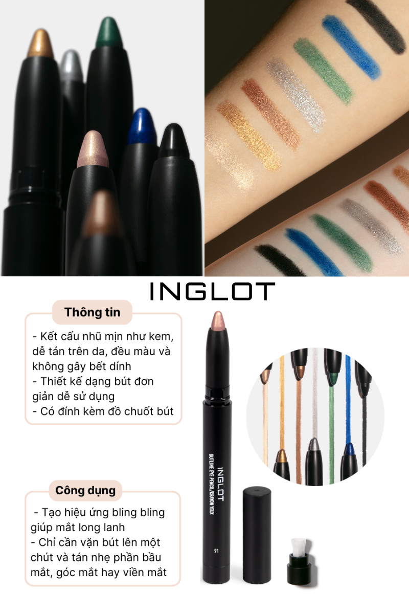 Phấn mắt nhũ nhung mịn dạng bút Outline Eye Pencil INGLOT