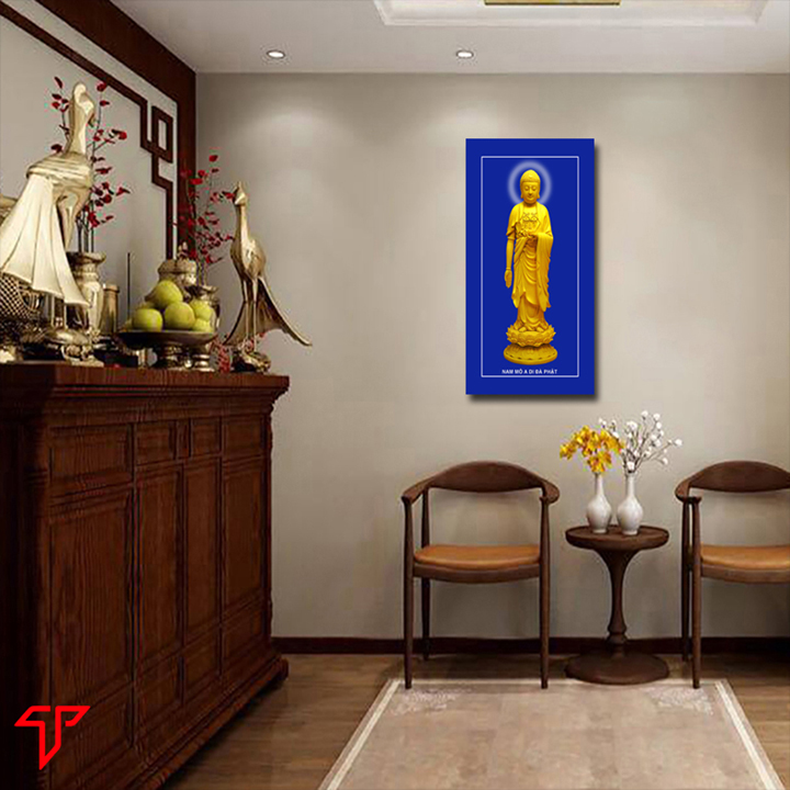 Tranh trang trí nhà cửa treo tường mẫu tượng phật adida bằng vàng, Tranh Phật Giáo Adida Phật 2282