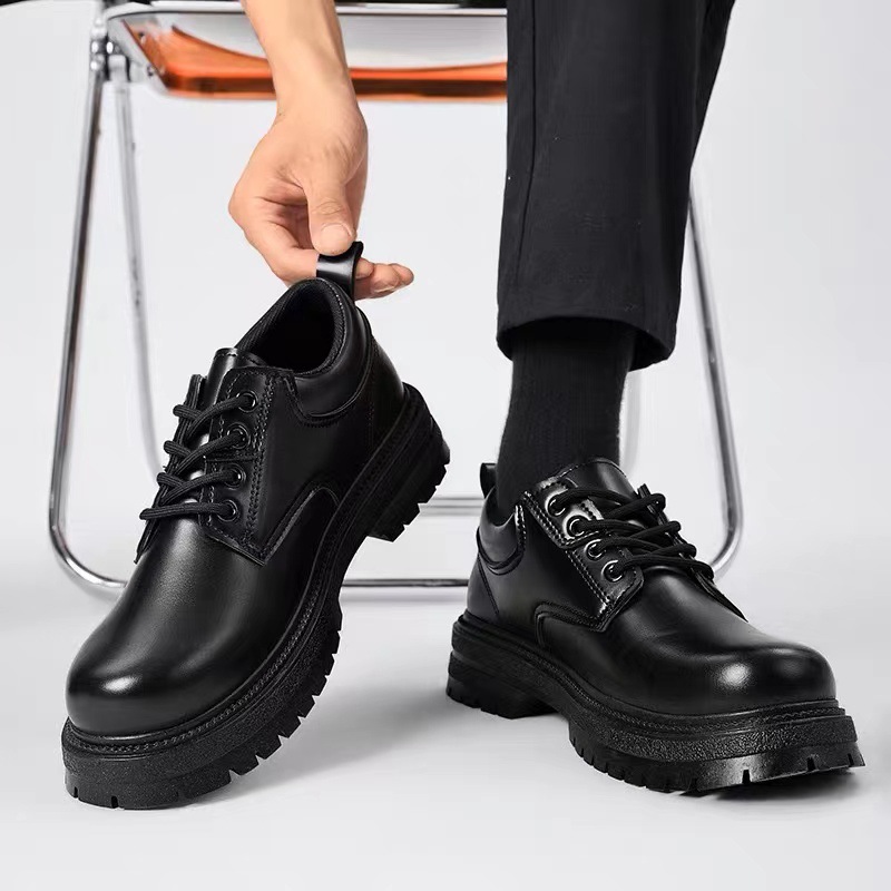 giày boots nam cổ điển đế cao thanh lịch da trơn full đen bct04