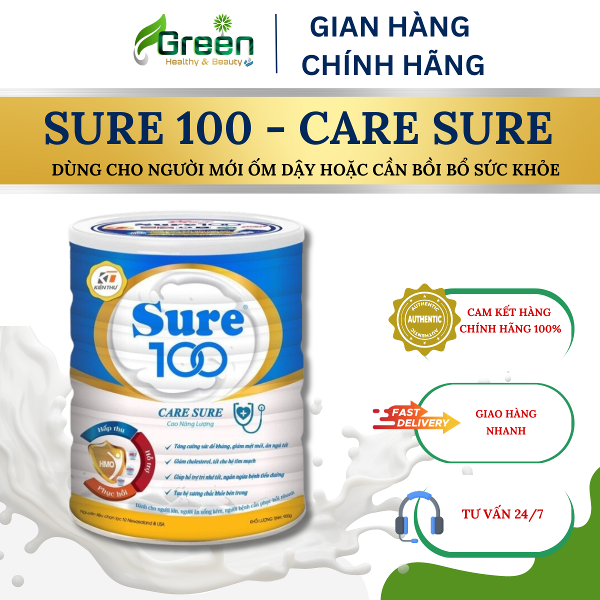 Sữa SURE 100 - CARE SURE - PHỤC HỒI SỨC KHỎE: Bổ sung dinh dưỡng cho người ăn uống kém