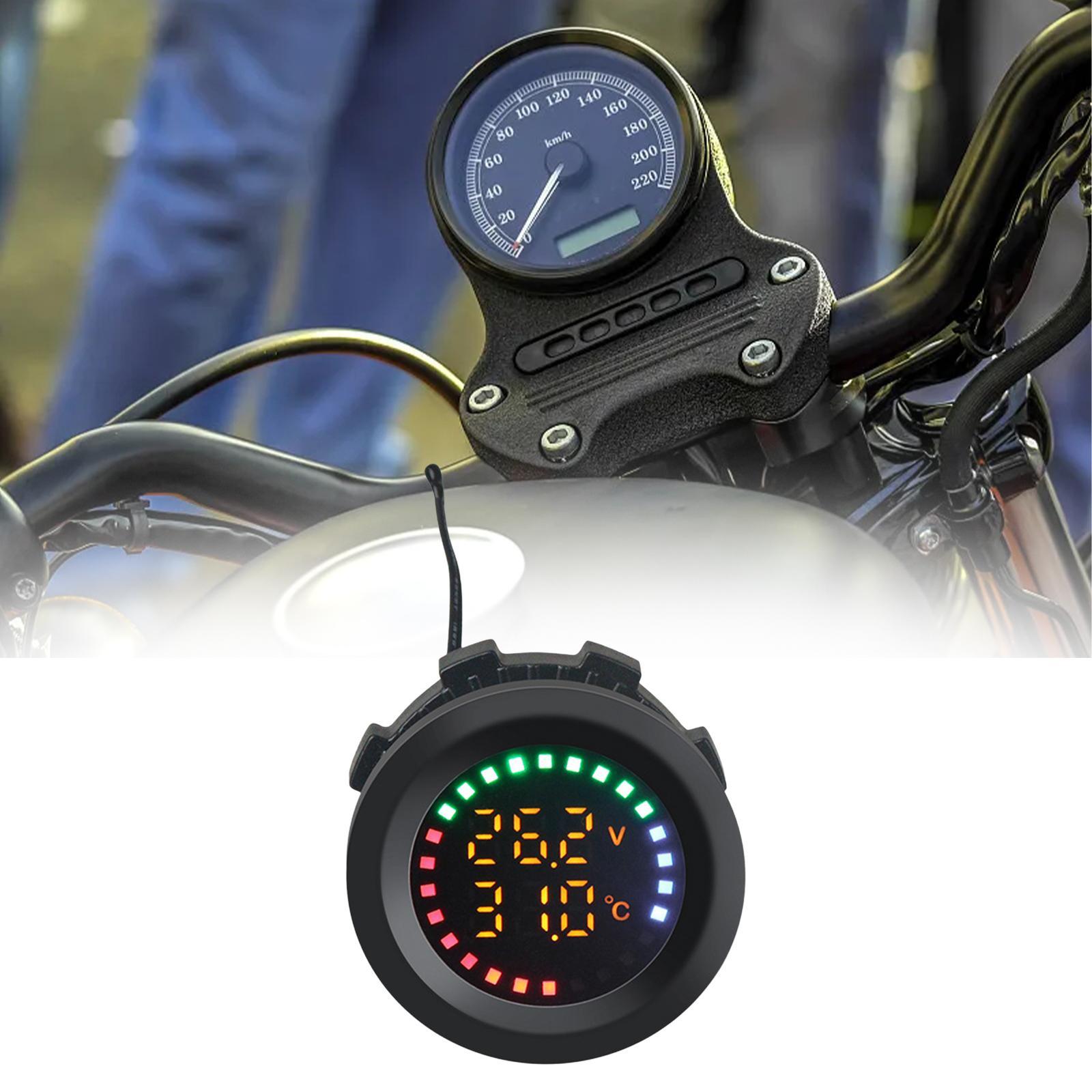 Car Temperature Gauge Voltmeter 12V-24V Tester Convenient Vehicle Repair Parts Round Panel Multipurpose Colorful Display Temp